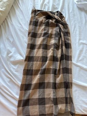 Plaid Wrap Maxi Skirt in Brown and Tan